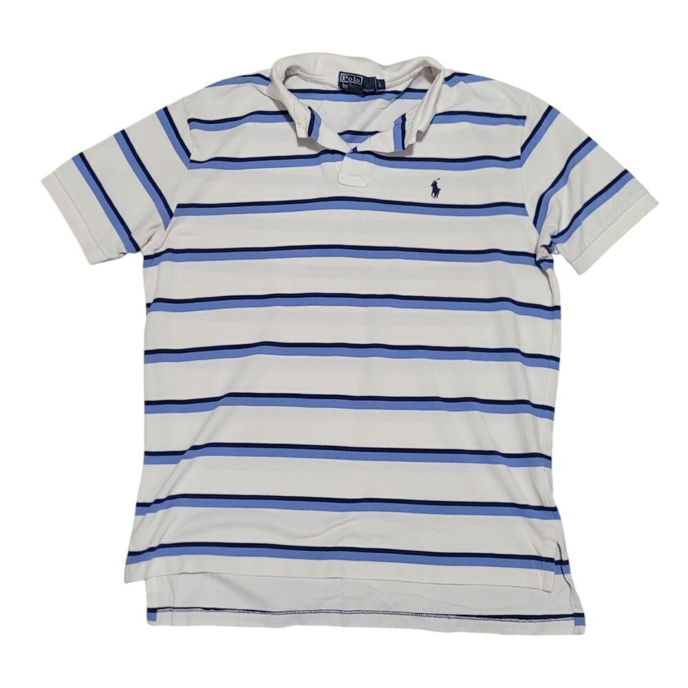 Mens Blue & Cream Stripe Polo Shirt
